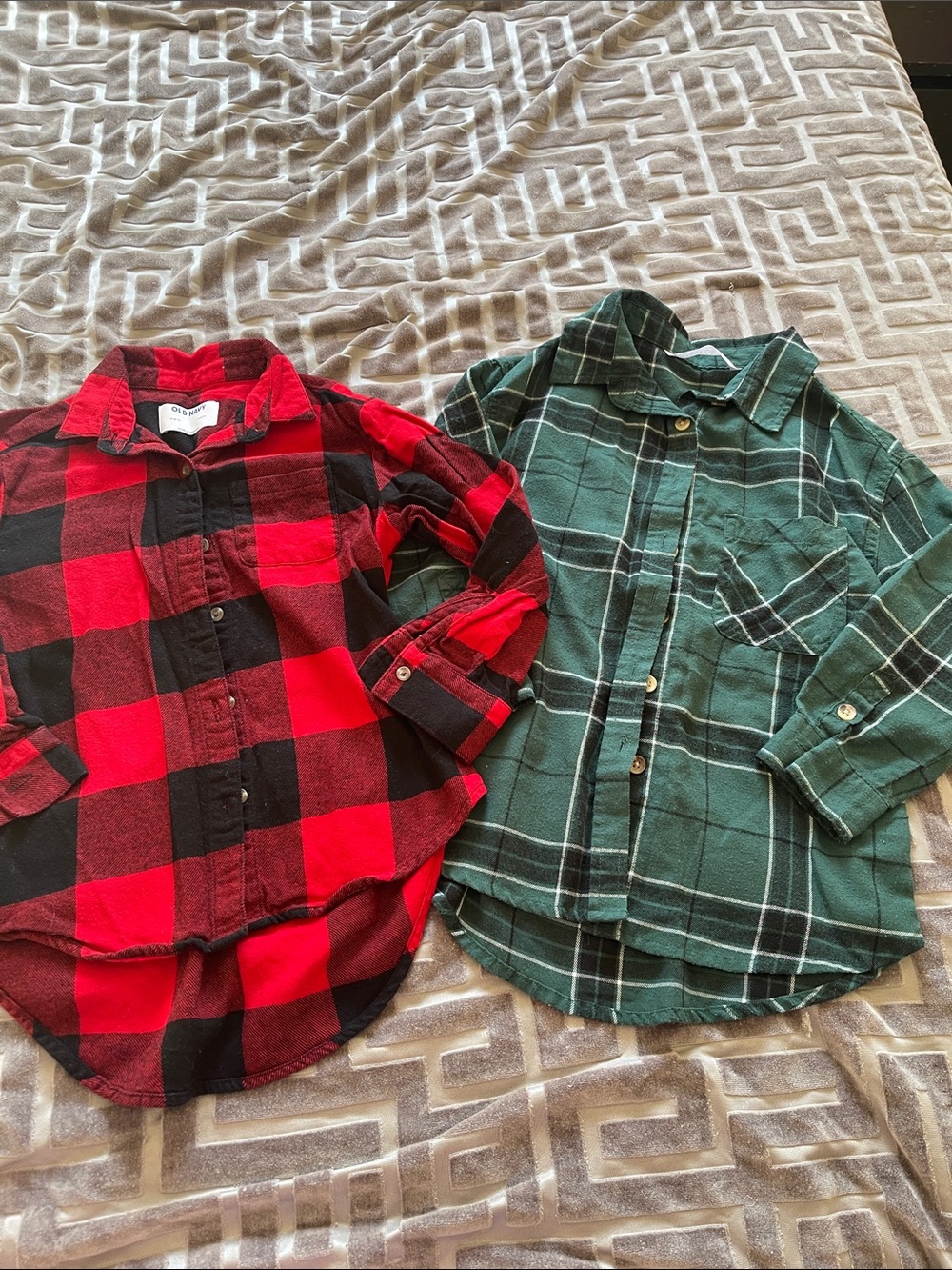 Two kids Plaid Button-Down Shirts- Red & Green